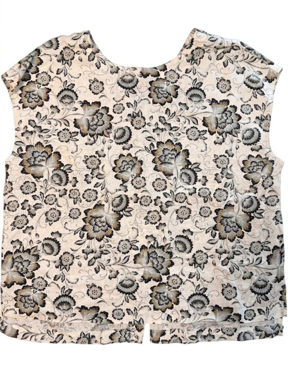 Tahari 100% Linen Floral Blouse with Button-Back Detail Size Large